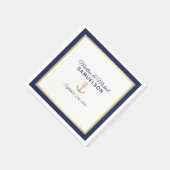 ネイビーブルーホワイト金ゴールド航海のいかり結婚ズ スタンダードカクテルナプキン (角)