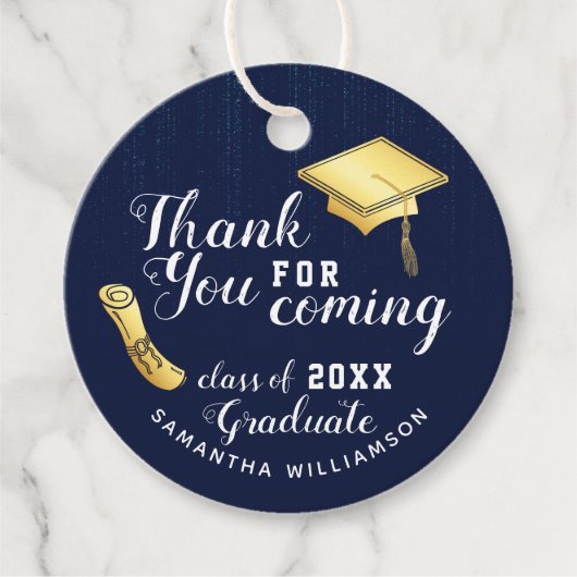 ネイビーブルーホワイト金ゴールド2025卒業ありがとう フェイバータグ (正面)