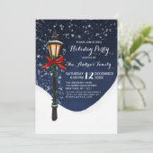 ネイビーブルーホワイト雪の風景クリスマスホリデー 招待状 (スタンド正面)