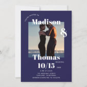 ネイビーブルーホワイト1フォトミニマはっきりしたリスト結婚ズ 招待状 (正面)