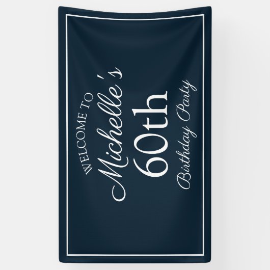 ネイビーブルーホワイト60th誕生日パーティー 横断幕 (縦)