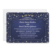 ネイビーブルーホワイト&金ゴールドムーン&スターズ結婚ラブズ