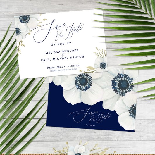 ネイビーブルー💍ホワエレガントイト・アネモネ結婚ズ セーブザデート