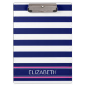 ネイビーブルーホートホリストライプズホットピンク名モノグラム クリップボード (正面)