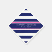 ネイビーブルーホートホリストライプズホットピンク名モノグラム スタンダードカクテルナプキン (角)