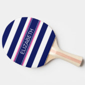 ネイビーブルーホートホリストライプズホットピンク名モノグラム 卓球ラケット (横)