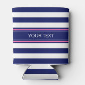 ネイビーブルーホートホリストライプズホットピンク名モノグラム 缶クーラー (裏面)