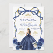 ネイビーブルーボウプリンセス金ゴールドクラウンキンセアニラ 招待状 (正面)