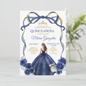 ネイビーブルーボウプリンセス金ゴールドクラウンキンセアニラ 招待状 (スタンド正面)