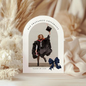 ネイビーブルーボウ付き金ゴールドグリッターグラードアーチ 招待状