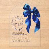 ネイビーブルーボウ結び目ブライダルシャワー アクリル招待状 (正面)