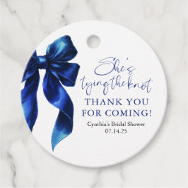 ネイビーブルーボウ結び目ブライダルシャワー フェイバータグ