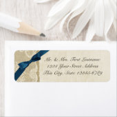 ネイビーブルーボウ、レースとバーラップカントリー素朴ス ラベル (インサイチュ)