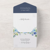 ネイビーブルーボタニカルアジサイ結婚花 オールインワン招待状 (外側)
