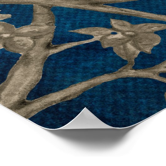 ネイビーブルーボタニカルチノワセリーフラワーウォールアート ポスター (角)