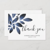 ネイビーブルーボタニカルブライダルシャワー サンキューカード (正面/裏面)