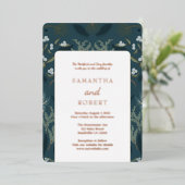 ネイビーブルーボタニカルホワイトウィンターウェディング 箔招待状 (立ち正面)