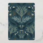 ネイビーブルーボタニカルホワイトウィンターウェディング 箔招待状 (裏面)