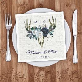 ネイビーブルーボホトライバルウォーター結婚カラーフローラのNa スタンダードカクテルナプキン