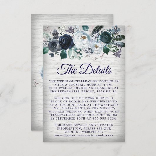 ネイビーブルーボホトライバル結婚フローラ詳細 エンクロージャーカード (正面/裏面)