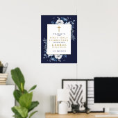 ネイビーブルーボホフローラ聖餐式ウェルカムサイン ポスター (ホームオフィス)