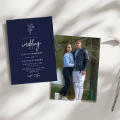 ネイビーブルーボホミニマリストのボタニカルフォト結婚ズ 招待状