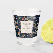 ネイビーブルーボホワイルドフラワー結婚ズ ショットグラス (正面)