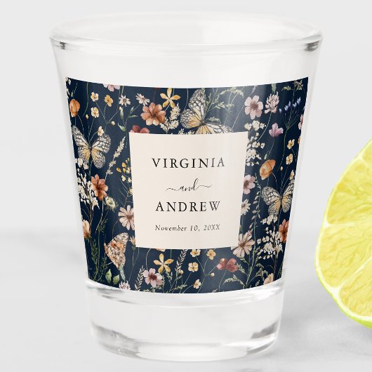ネイビーブルーボホワイルドフラワー結婚ズ ショットグラス
