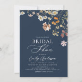 ネイビーブルーボホーワイルドフラワーブライダルシャワー 招待状 (正面)