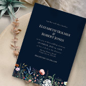 ネイビーブルーボホーワイルドフラワー結婚式招待状 招待状