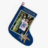 ネイビーブルーボーイズ写真クリスマスストッキング ラージクリスマスストッキング (正面 (吊り時))