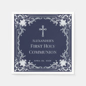 ネイビーブルーボーイファーストコミュニオンシエレガントャンフェイクバー スタンダードカクテルナプキン (正面)