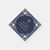 ネイビーブルーボーイファーストコミュニオンシエレガントャンフェイクバー スタンダードカクテルナプキン (角)