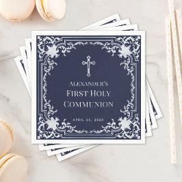 ネイビーブルーボーイファーストコミュニオンシエレガントャンフェイクバー スタンダードカクテルナプキン