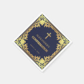 ネイビーブルーボーイ確認フェイク金ゴールドクロスエレガント スタンダードカクテルナプキン (角)