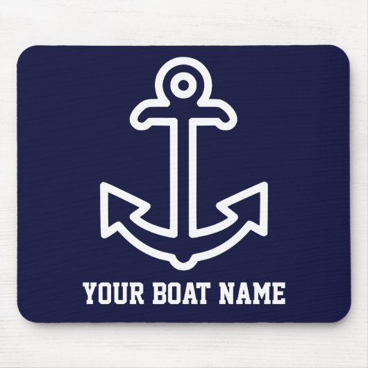 ネイビーブルーボートパーソナライズされたいかりマウスパッド マウスパッド (正面)