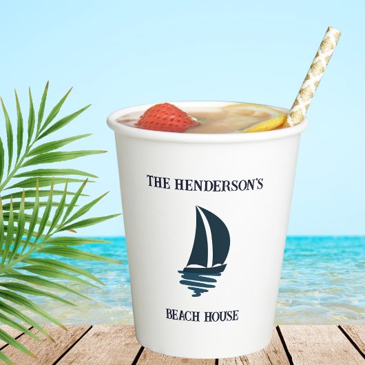 ネイビーブルーボートファ航海のイミリビーチハウスパーティー 紙コップ