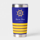 ネイビーブルーボート名金ゴールドハンドルストライプ 保温保冷タンブラー (背面)
