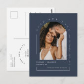 ネイビーブルーボーホアーチフォトQRコード救私たちの日付 ポストカード (正面/裏面)