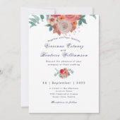 ネイビーブルーボーホーレッドローズ結婚式招待状 招待状 (正面)