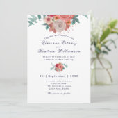 ネイビーブルーボーホーレッドローズ結婚式招待状 招待状 (スタンド正面)