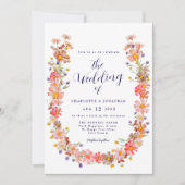 ネイビーブルーボー素朴ホフローラリース秋の結婚式 招待状 (正面)