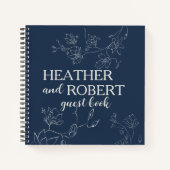 ネイビーブルーボー結婚ホフローラスパイラルゲストブック ノートブック (正面)