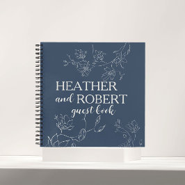 ネイビーブルーボー結婚ホフローラスパイラルゲストブック ノートブック
