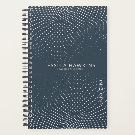 ネイビーブルーポップ・アートのドット年（週） プランナー手帳 (正面)