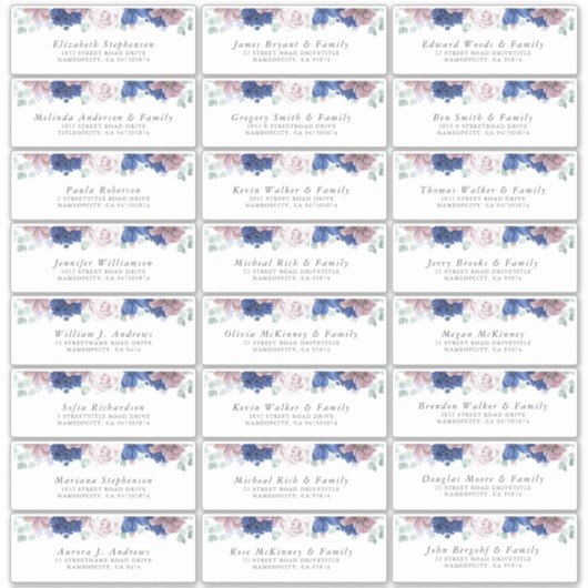 ネイビーブルーマウヴフローラ個人住所 シール (正面)