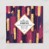 ネイビーブルーマウーブパープル金ゴールド絵を描グリッターメイクアップ スクエア名刺 (正面)