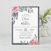 ネイビーブルーマウーブボタニカル結婚式招待状 招待状 (スタンド正面)