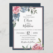 ネイビーブルーマウーブボタニカル結婚式招待状 招待状 (正面/裏面)