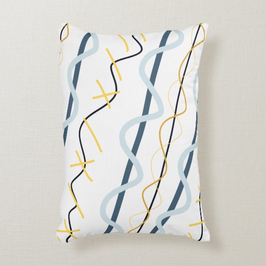 ネイビーブルーマスタードイエロー抽象芸術パターン アクセントクッション (正面(垂直))